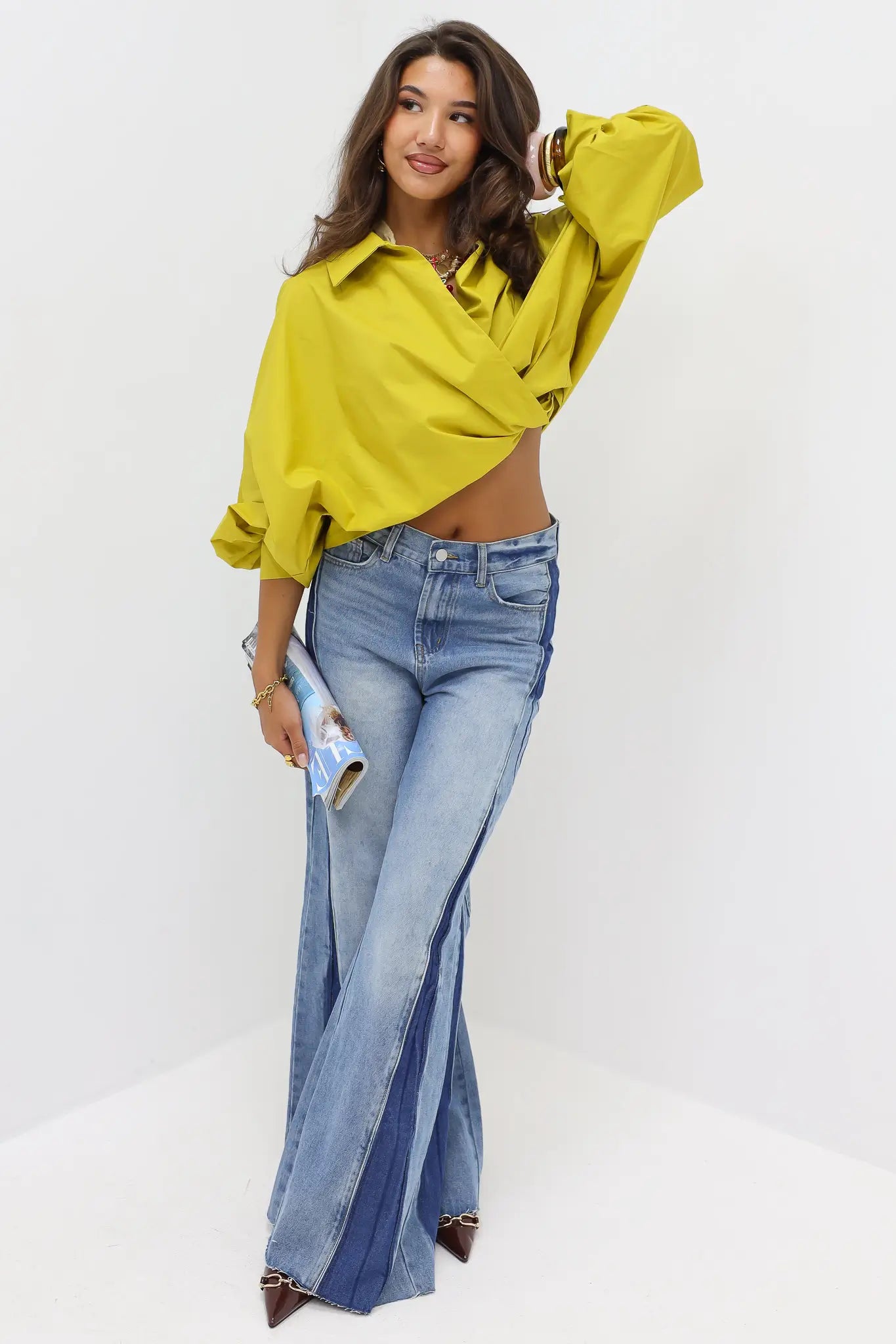 Blouse Pofmouwen Strik Sluiting Groen