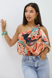 Asymmetrische Print Top Bruin