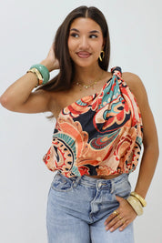 Asymmetrische Print Top Bruin