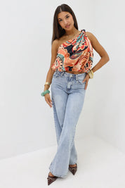Asymmetrische Print Top Bruin