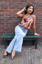 Asymmetrische Print Top Bruin