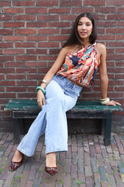 Asymmetrische Print Top Bruin