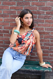 Asymmetrische Print Top Bruin