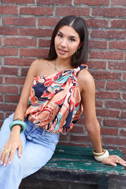 Asymmetrische Print Top Bruin