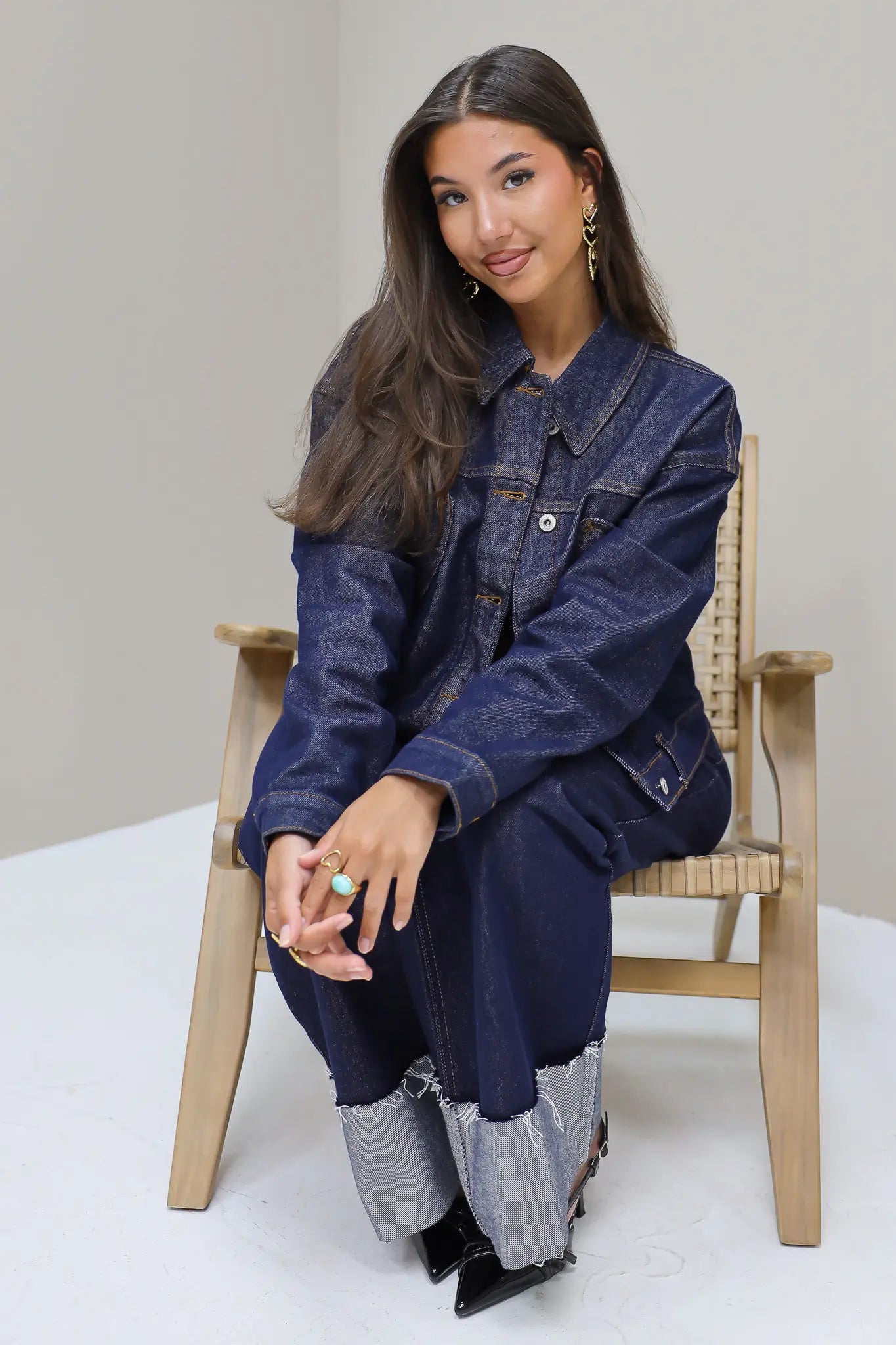 Jeans Jas Hartjes Zakken Donker Blauw