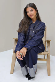 Jeans Jas Hartjes Zakken Donker Blauw