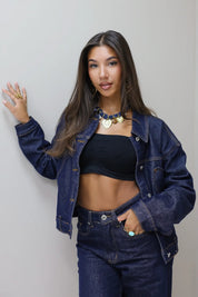 Jeans Jas Hartjes Zakken Donker Blauw