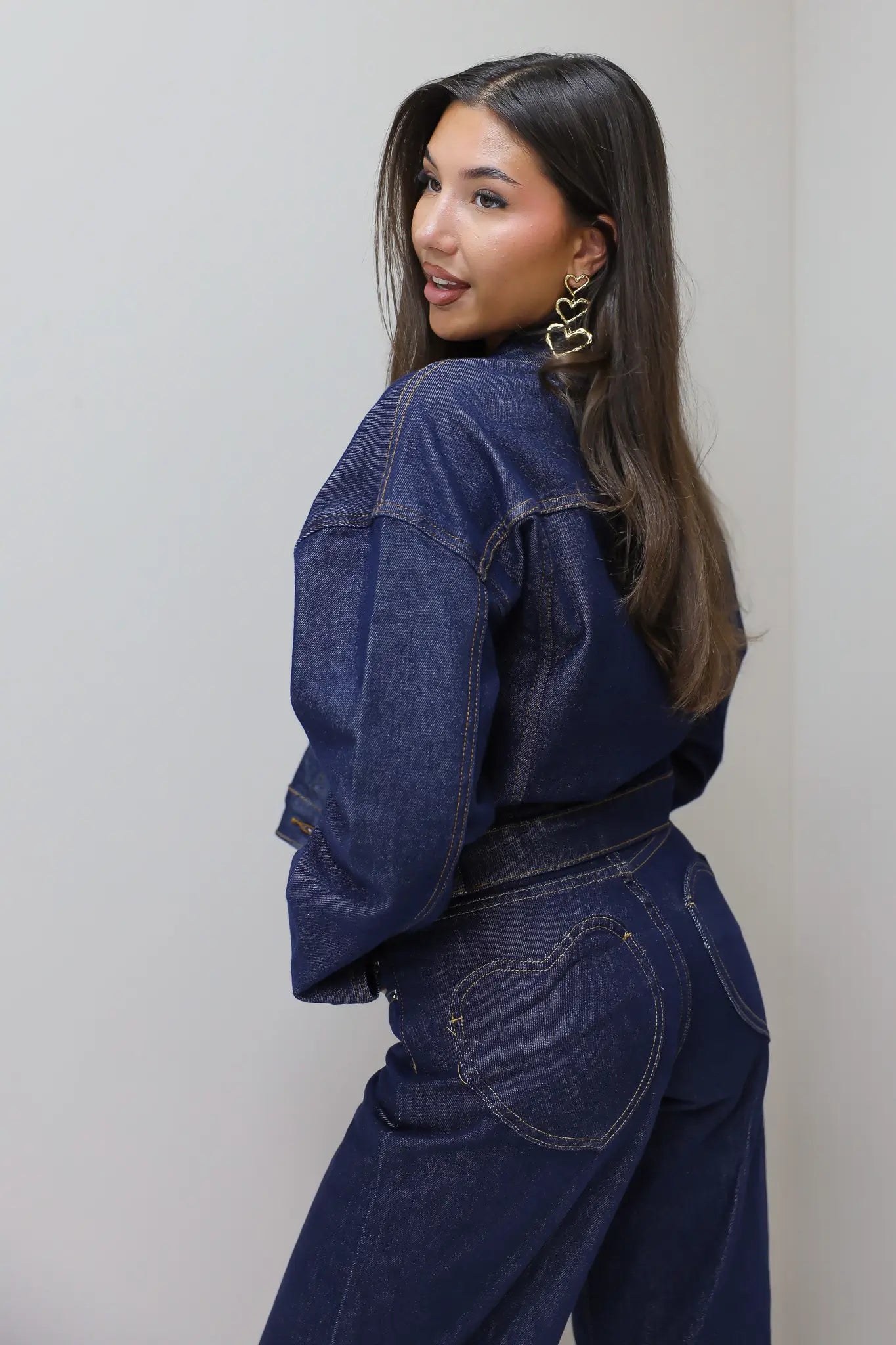 Jeans Jas Hartjes Zakken Donker Blauw