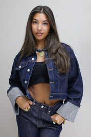 Jeans Jas Omslag Mouwen 326 Donker Blauw