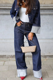 Jeans Jas Omslag Mouwen 326 Donker Blauw