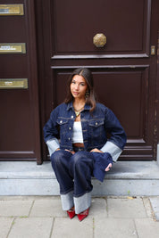 Jeans Jas Omslag Mouwen 326 Donker Blauw