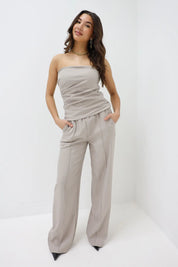 Bandeau Top Draped Taupe Merk Ladylike Fashion Eight Paris Dames Bandeau Set Nette Co-Ord Set Dames
