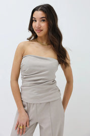 Bandeau Top Draped Taupe Merk Ladylike Fashion Eight Paris Dames Bandeau Set Nette Co-Ord Set Dames