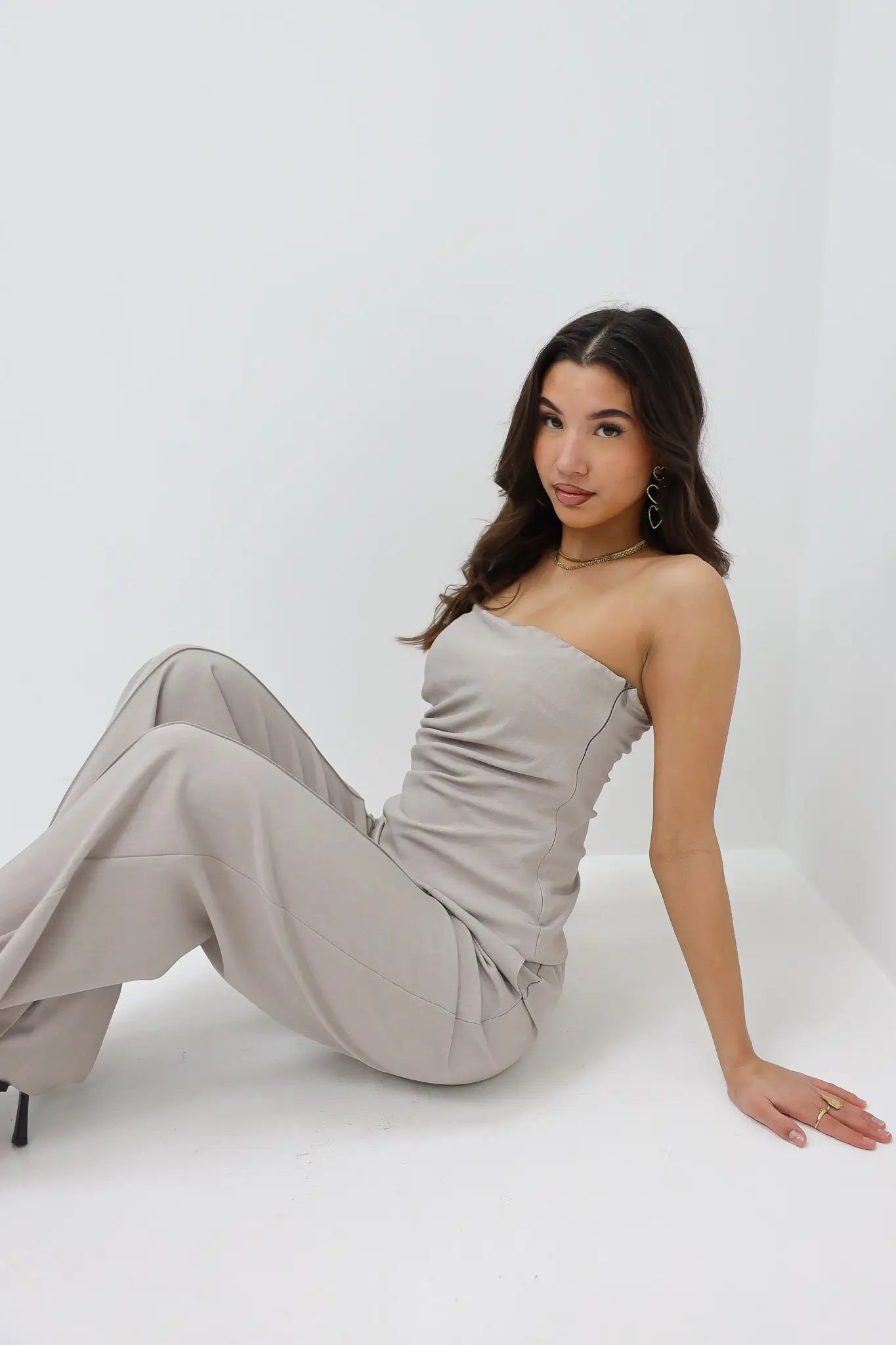 Bandeau Top Draped Taupe Merk Ladylike Fashion Eight Paris Dames Bandeau Set Nette Co-Ord Set Dames