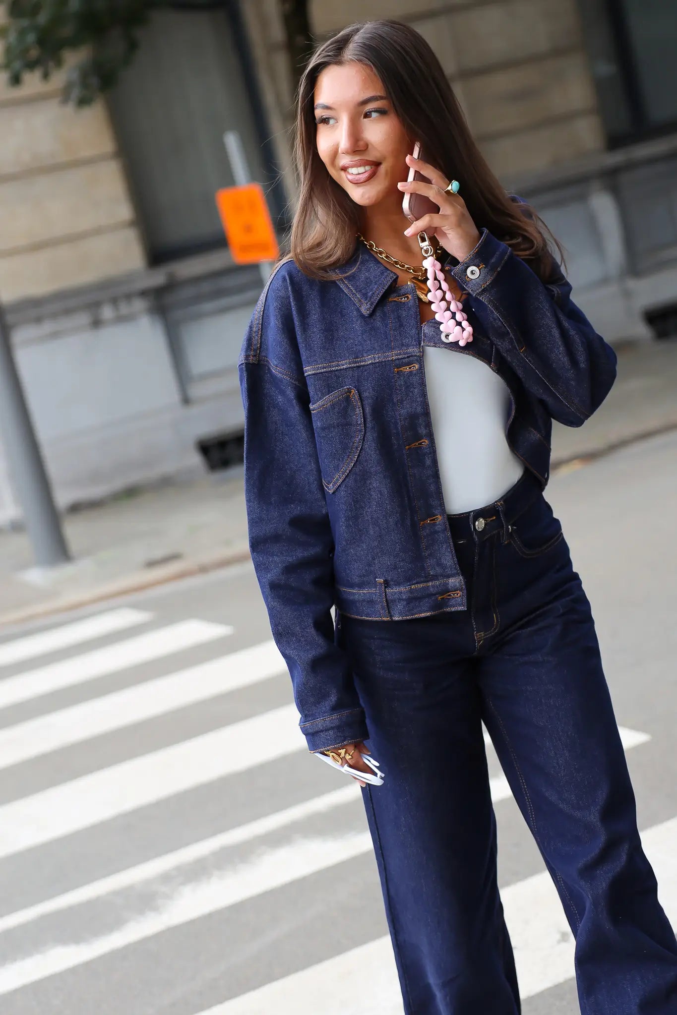 Jeans jas met hartjes zakken donkerblauw spijker dames jack