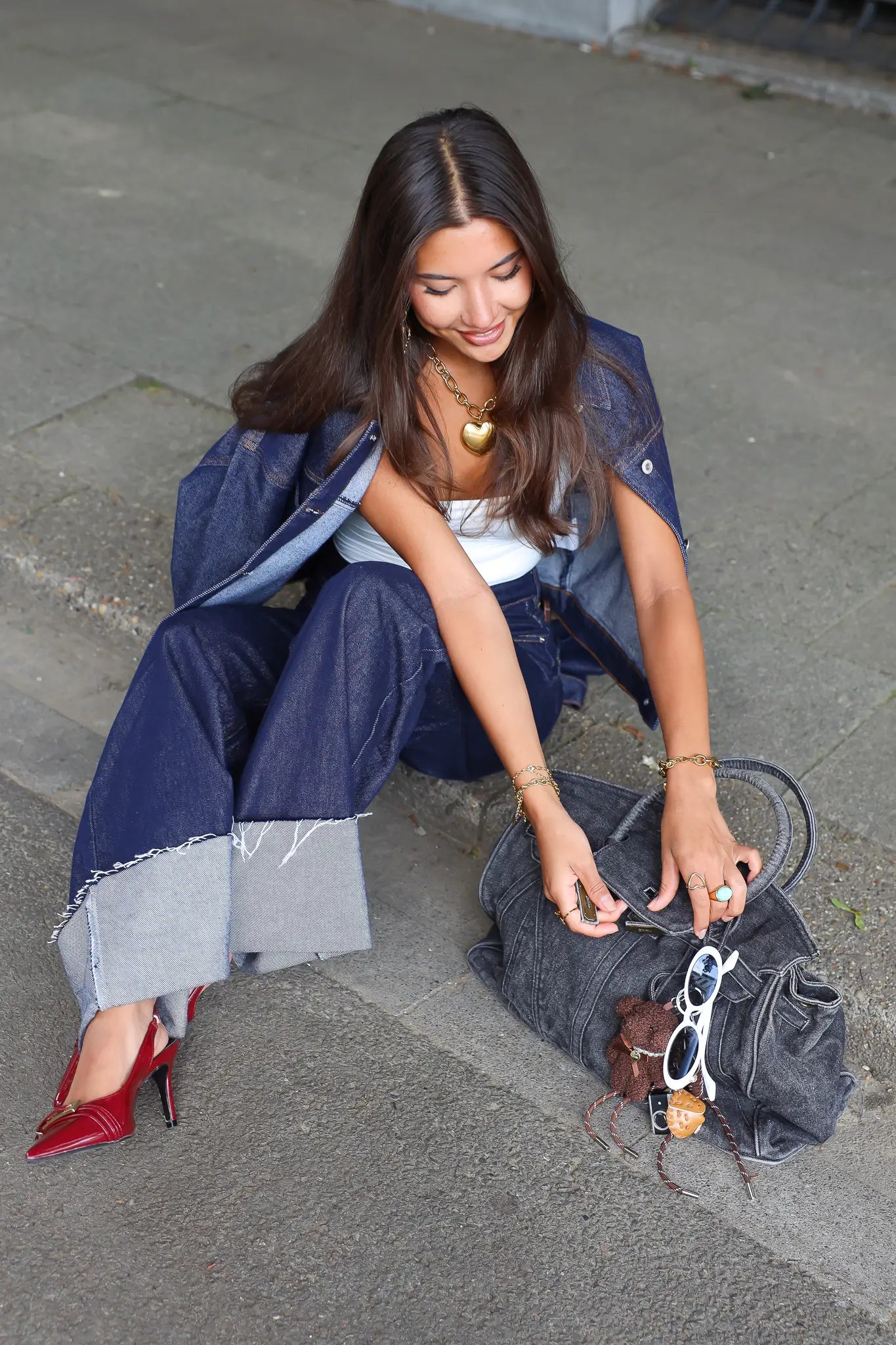 Jeans jas met hartjes zakken donkerblauw spijker dames jack