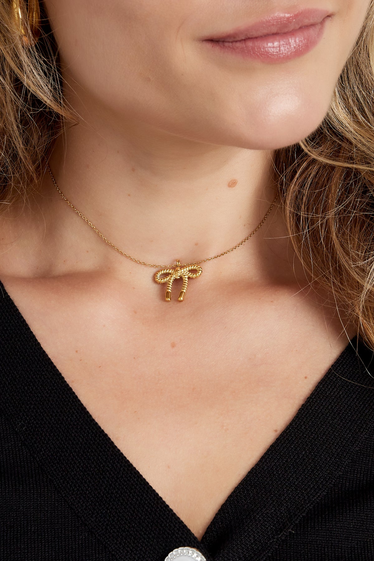 Ketting Bow Baby Goud Ketting met Strikje Stainless Steel Waterproof Yehwang Ladylike Fashion