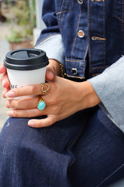 Ring ovaal licht blauw goudkleurig dames statement ring stainless steel waterproof