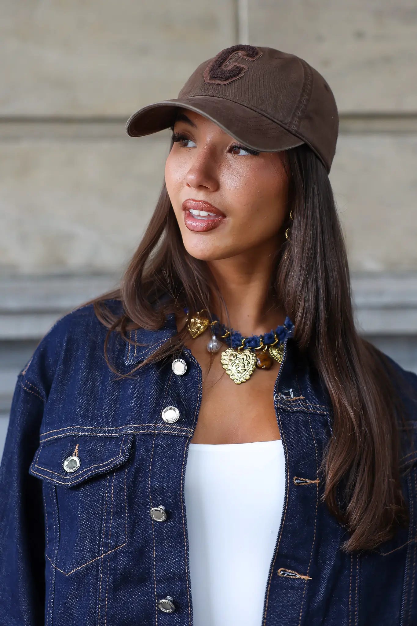 Stoere dames ketting van denim hartjes grove ketting met jeans stof Ladylike Fashion