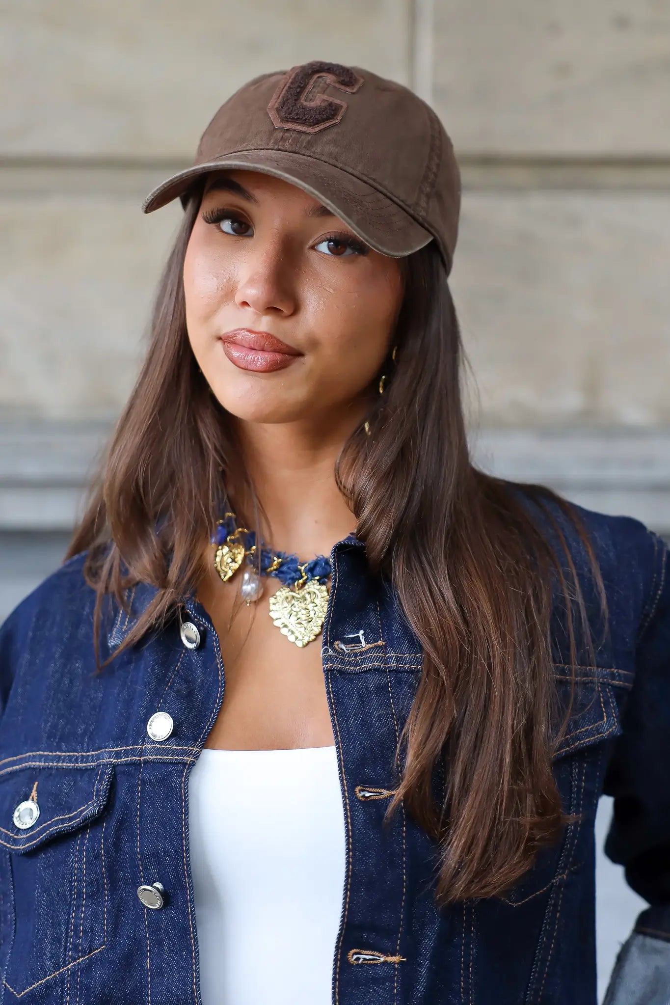 Stoere dames ketting van denim hartjes grove ketting met jeans stof Ladylike Fashion