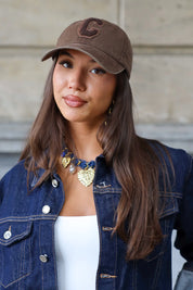 Stoere dames ketting van denim hartjes grove ketting met jeans stof Ladylike Fashion