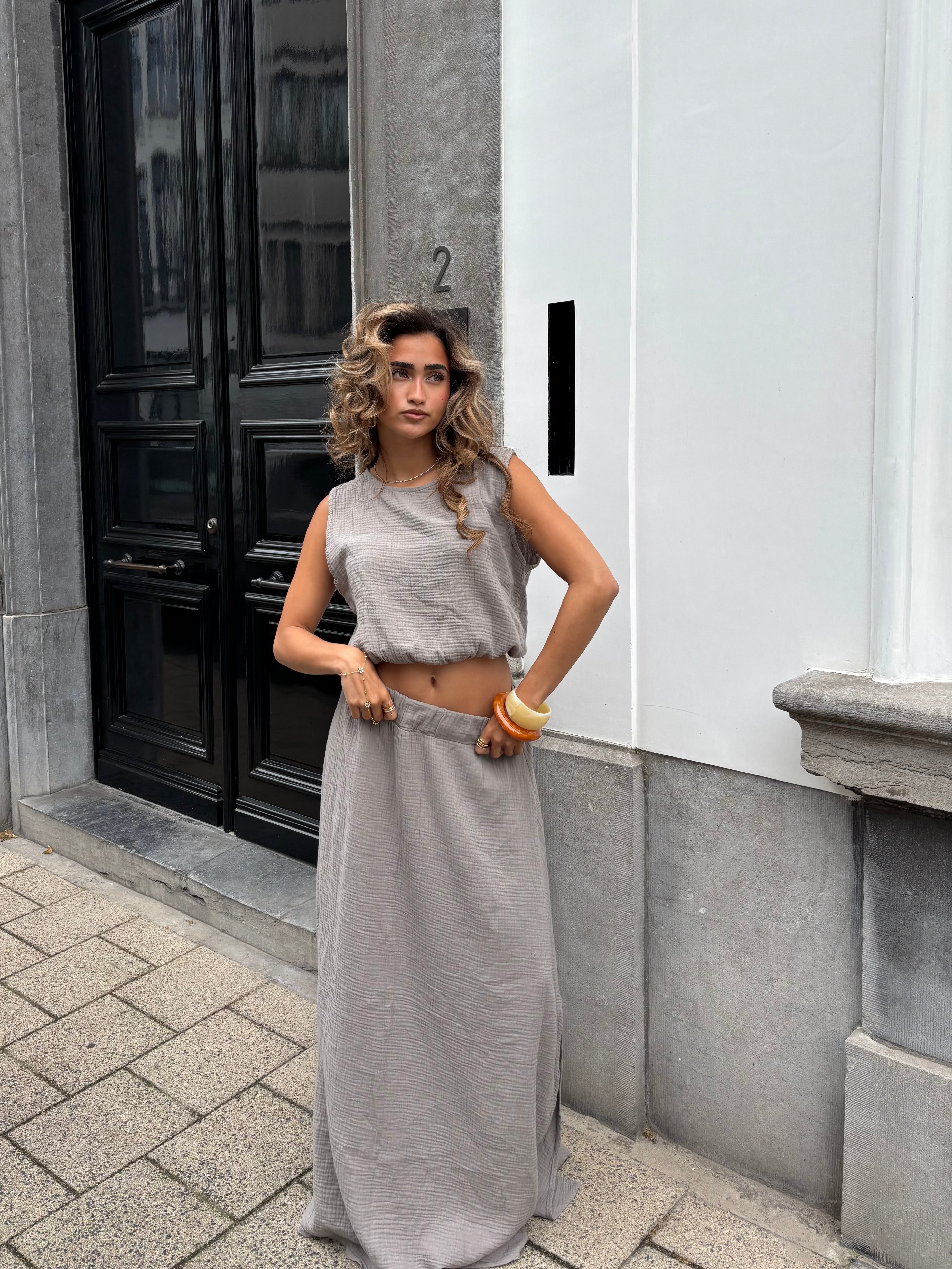 Maxi Rok Mousseline Grijs