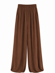 Pantalon Wijd Elastiek Bruin