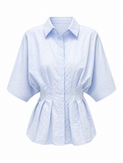 Blouse Korte Mouwen Plooien Blauw
