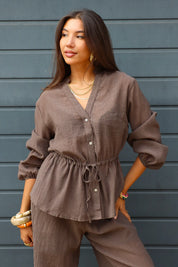 Blouse Taillekoord Bruin