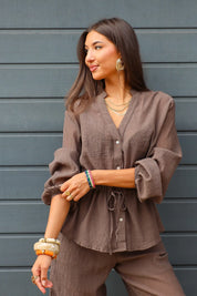 Blouse Taillekoord Bruin