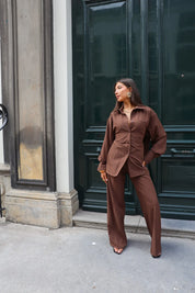 Oversized Knoopjes Blouse Donker Bruin