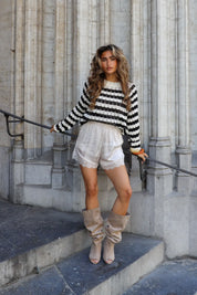Satijnen Short Kant Beige