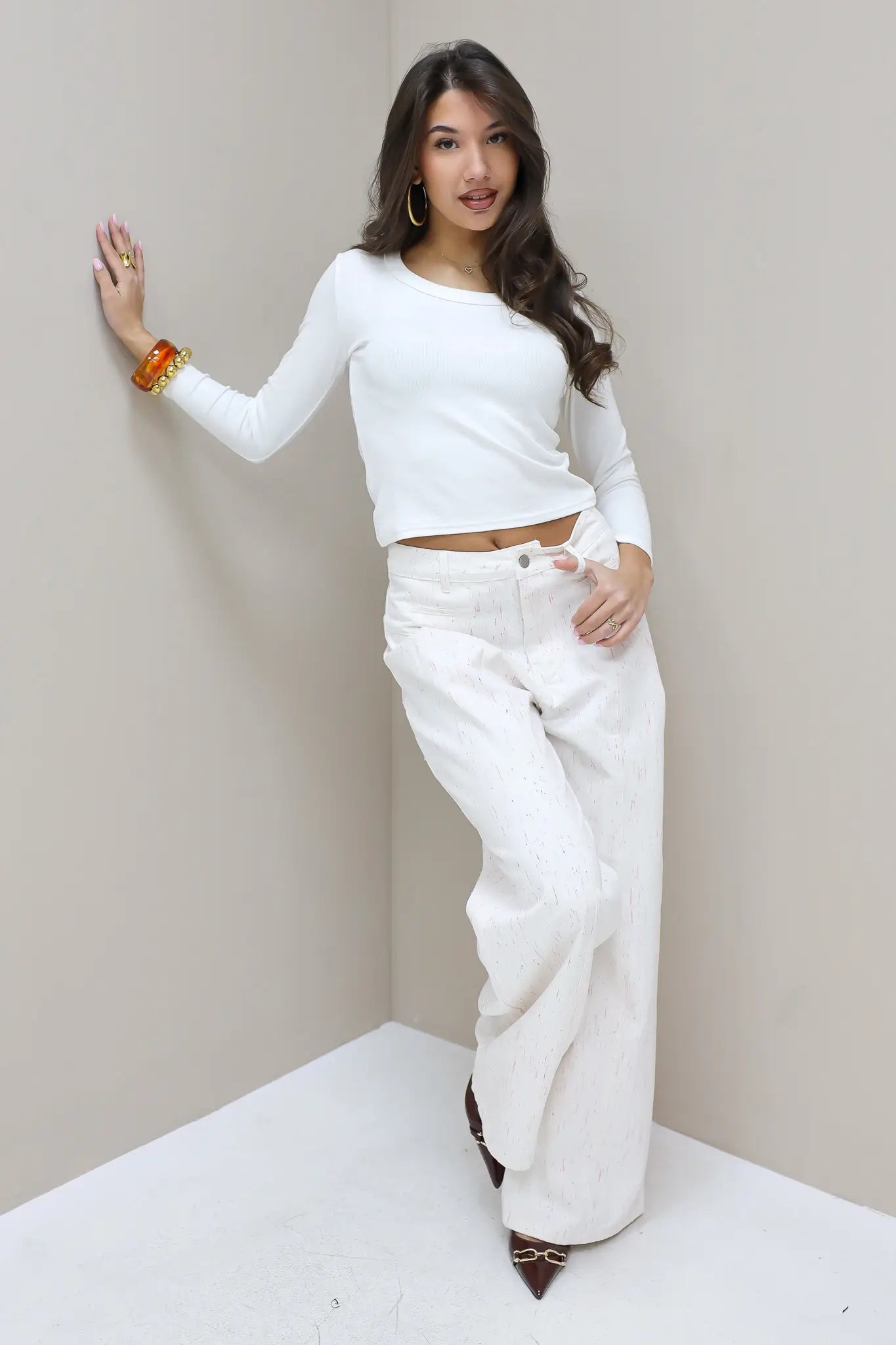 Wide Fit Jeans Roze Details Beige