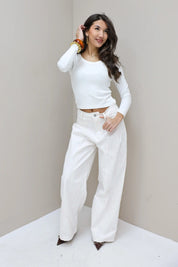Wide Fit Jeans Roze Details Beige