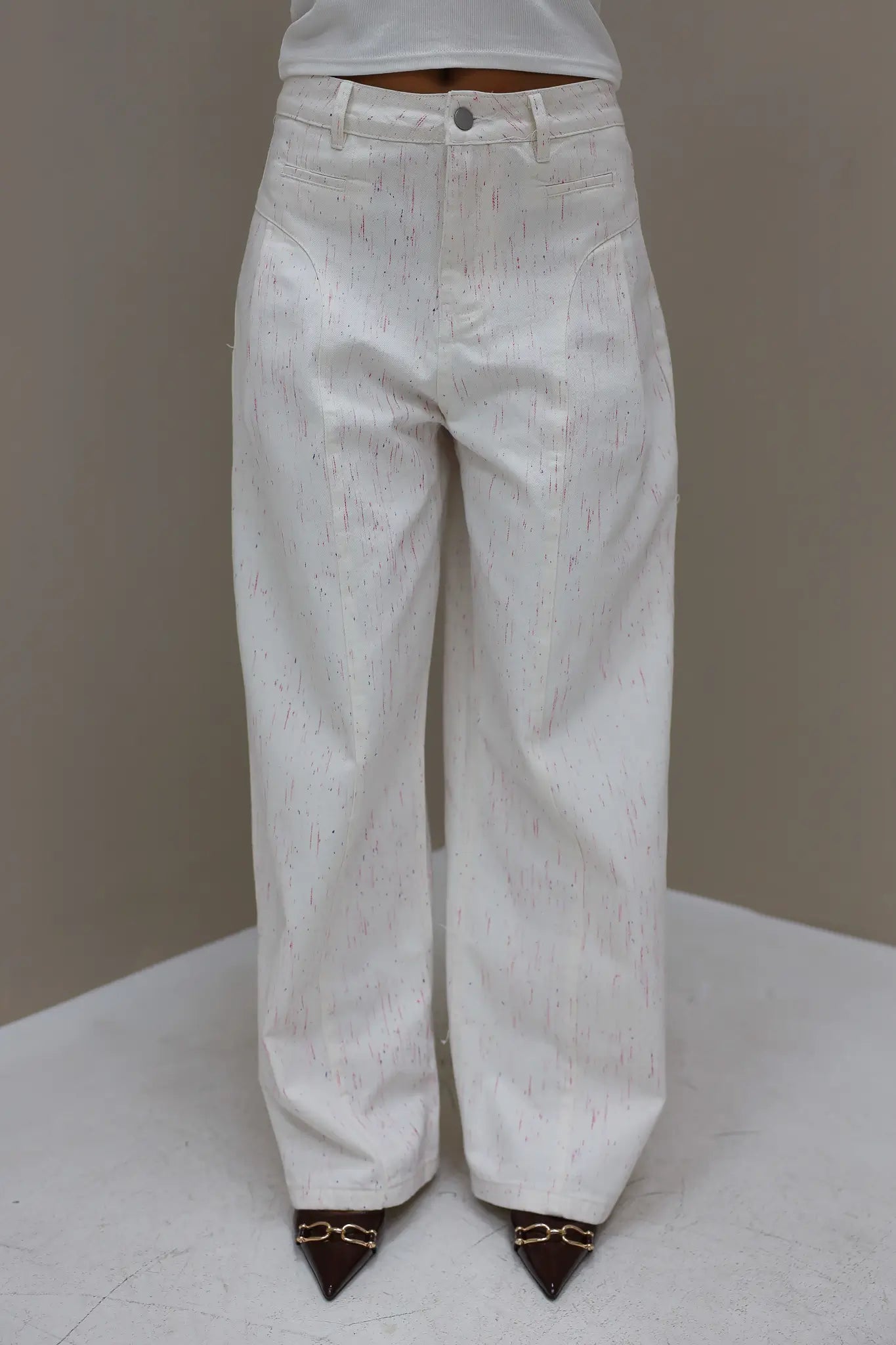 Wide Fit Jeans Roze Details Beige