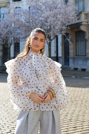 Polka Dot Blouse Ballon Mouwen Beige