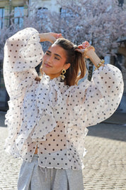 Polka Dot Blouse Ballon Mouwen Beige