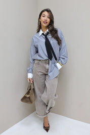 Blouse Gestreept Stropdas Blauw