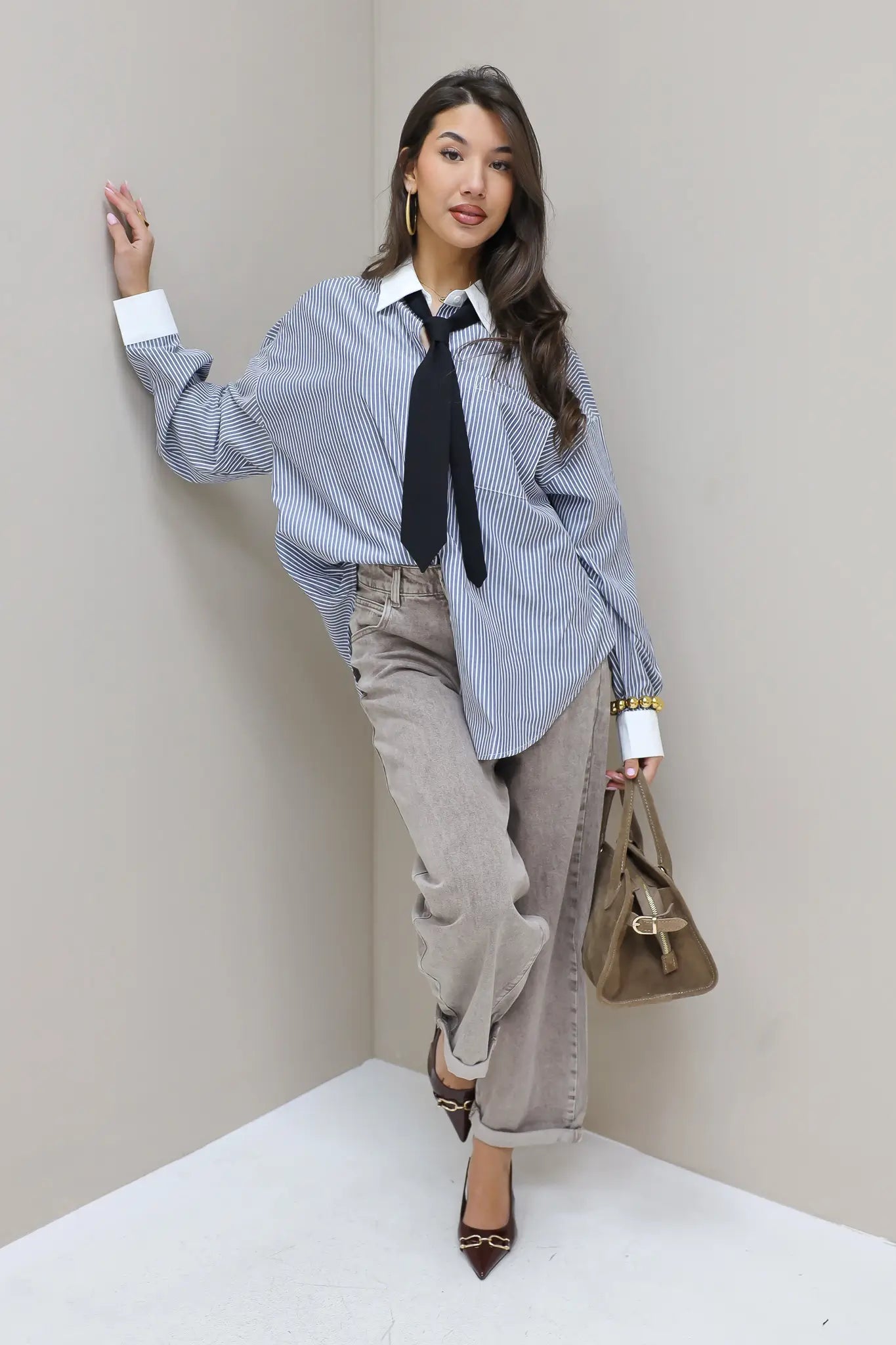 Blouse Gestreept Stropdas Blauw