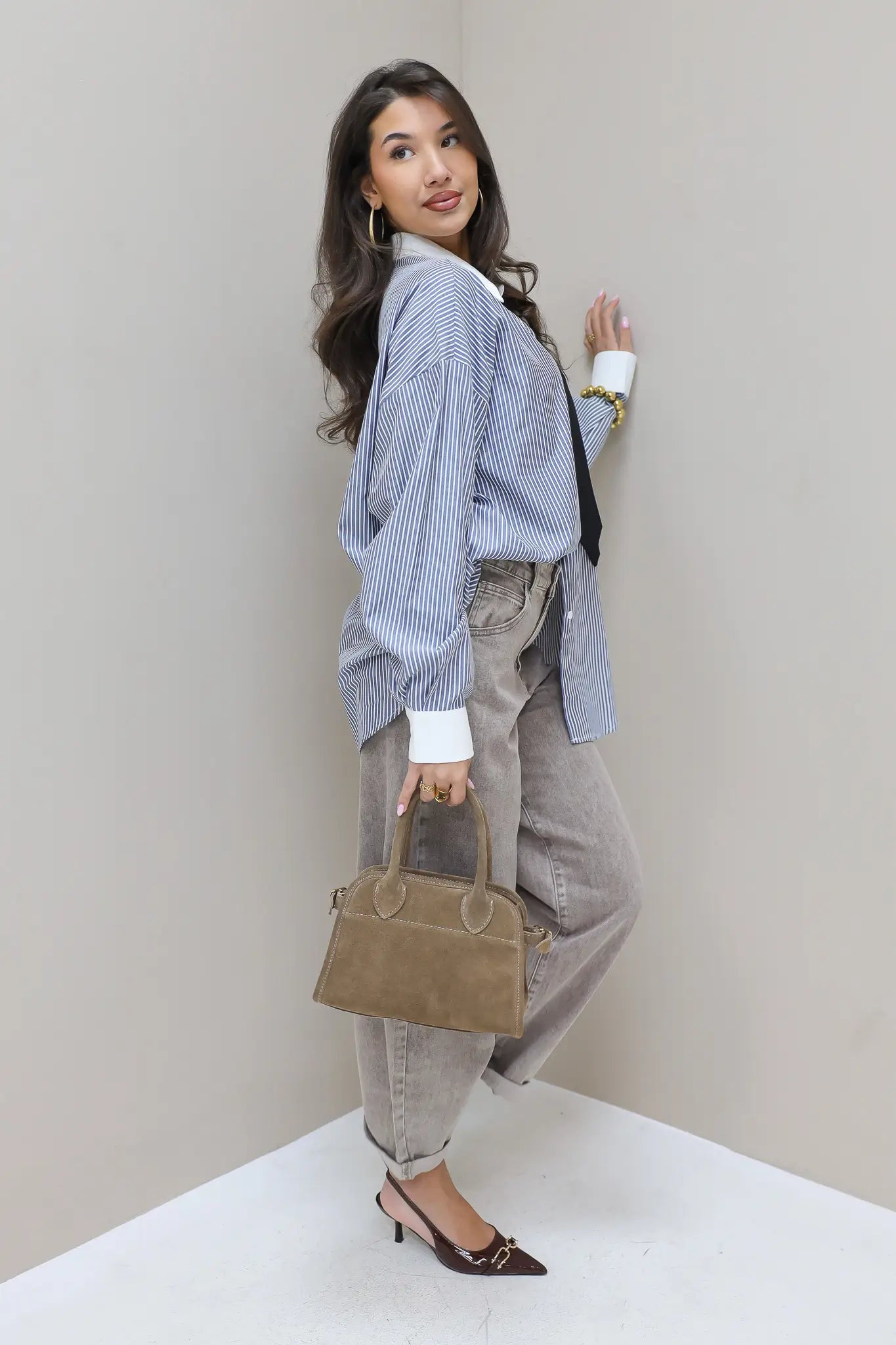 Blouse Gestreept Stropdas Blauw