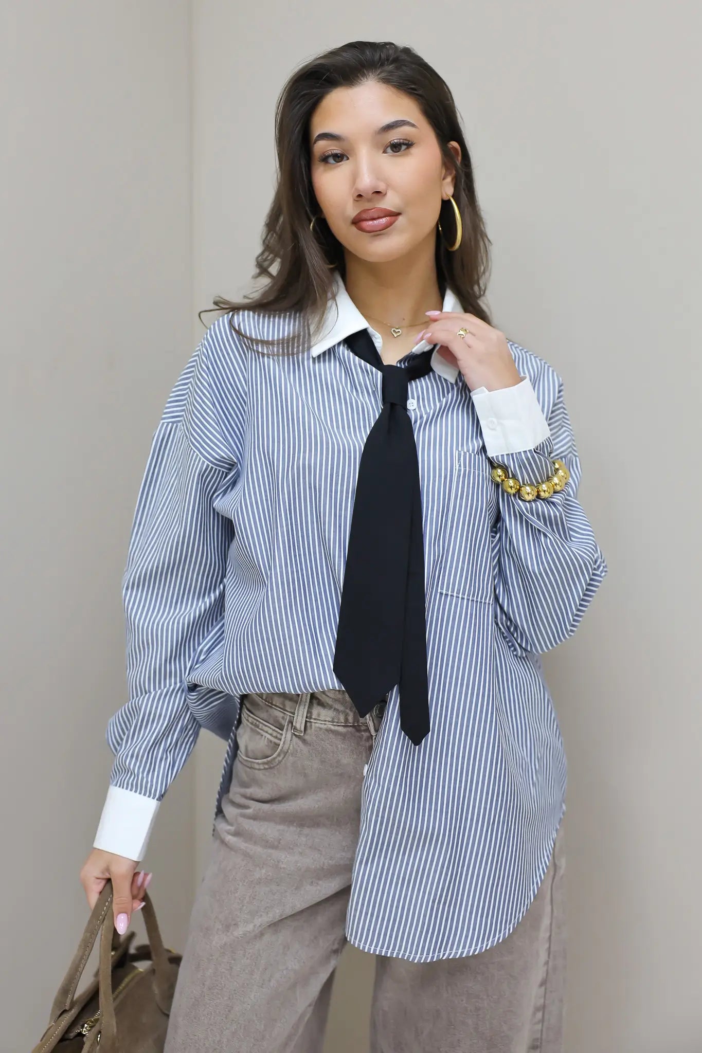 Blouse Gestreept Stropdas Blauw