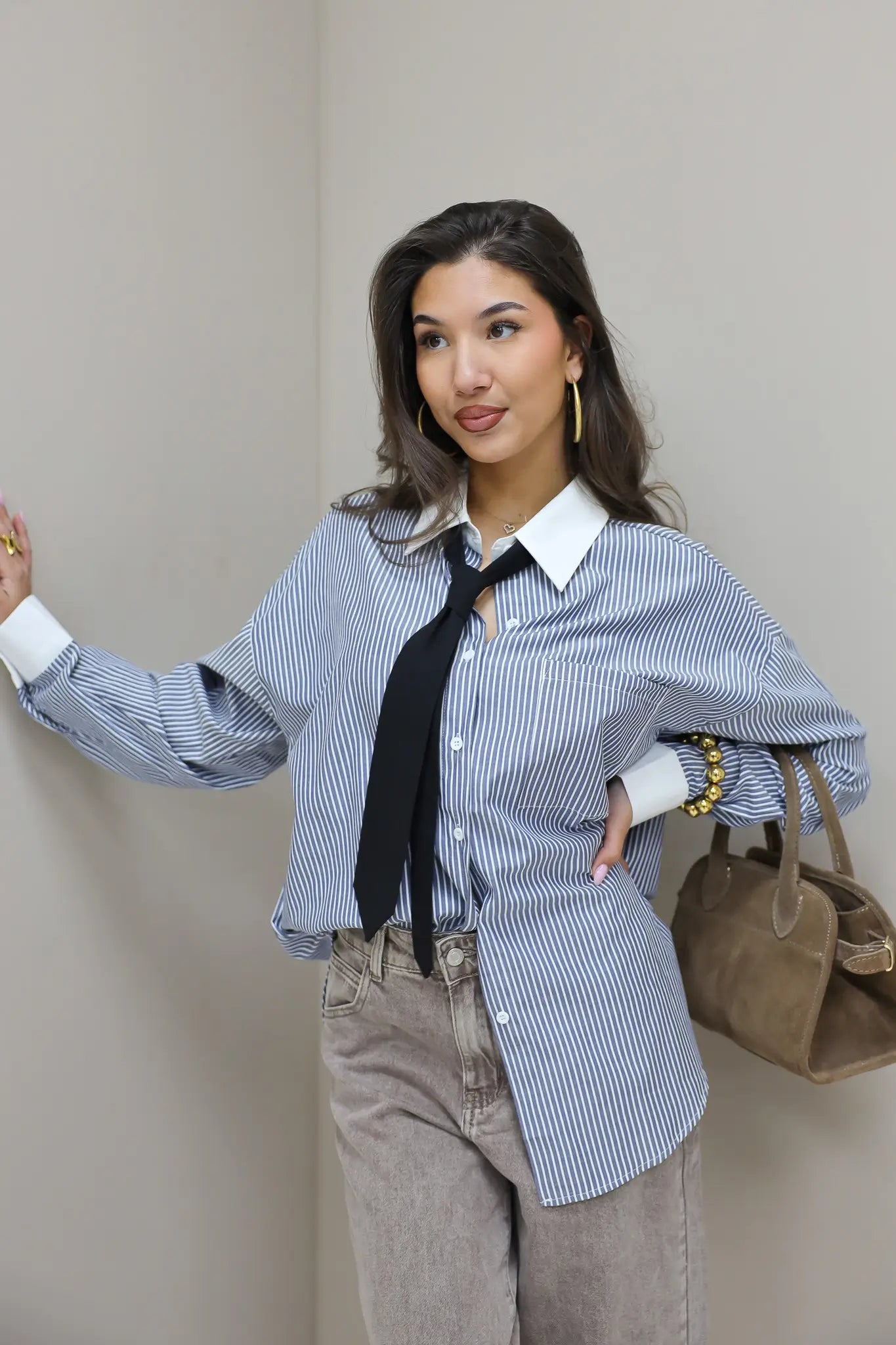 Blouse Gestreept Stropdas Blauw