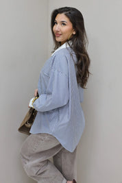 Blouse Gestreept Stropdas Blauw