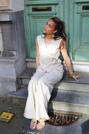 Linnen Gilet Knoop Beige