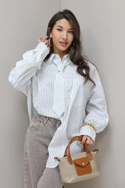 Blouse Stropdas Gestreept Wit