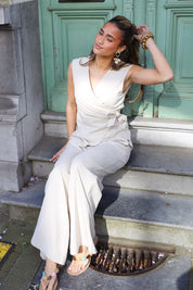 Linnen Gilet Knoop Beige