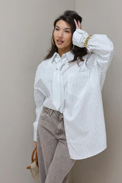 Blouse Stropdas Gestreept Wit