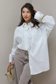 Blouse Stropdas Gestreept Wit