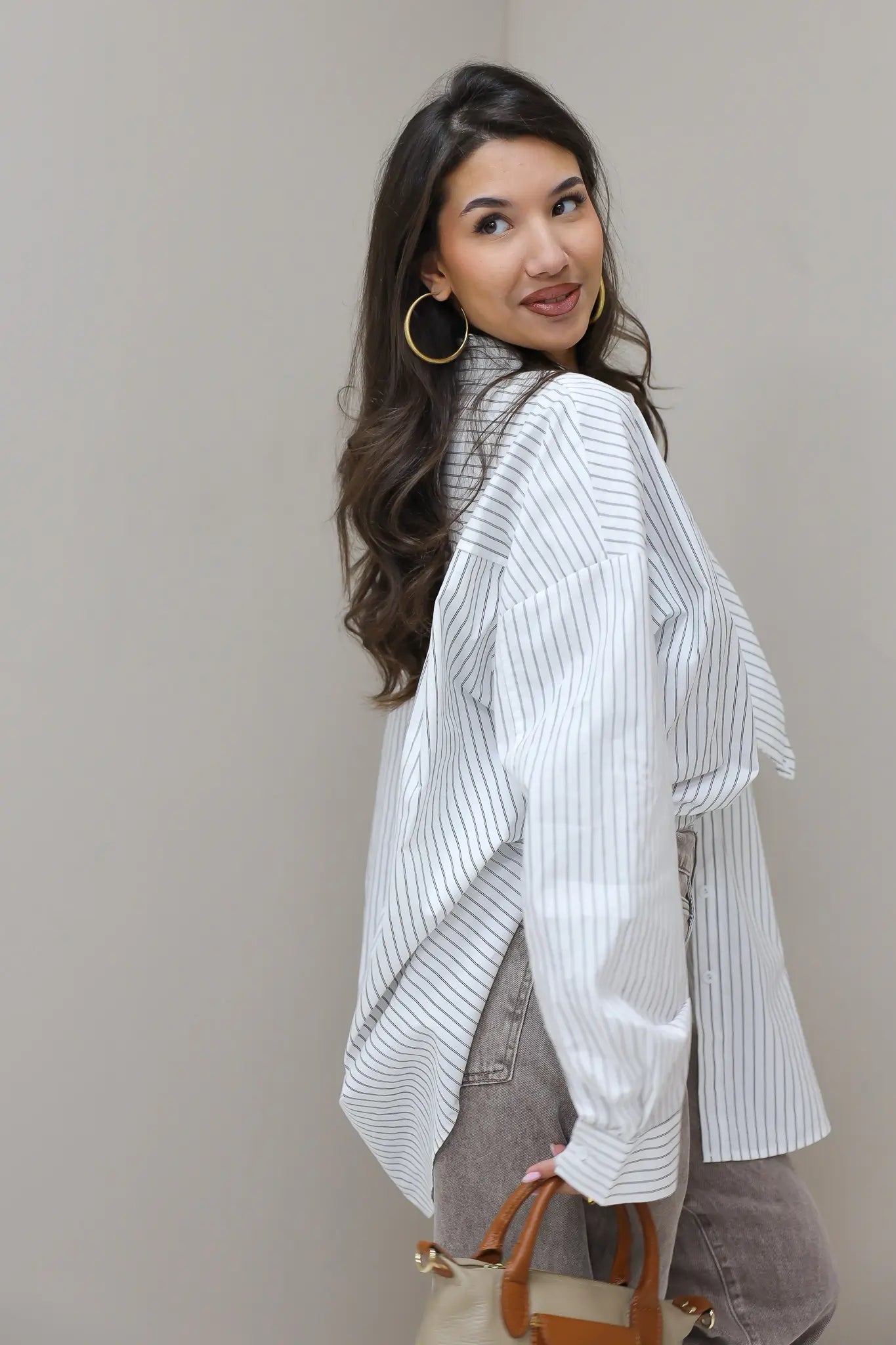 Blouse Stropdas Gestreept Wit