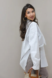 Blouse Stropdas Gestreept Wit